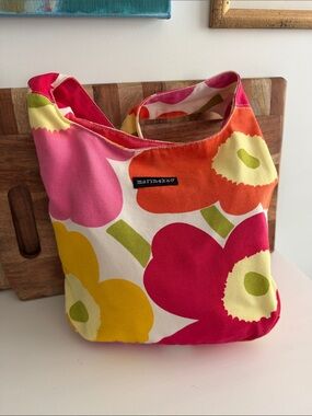 Marimekko Vintage Pink Yellow & Orange Unikko Poppy Pattern Shoulder Boho Bag